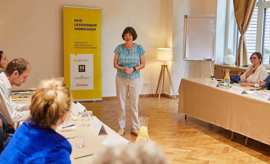 Amy Gillett speaking to participants of the NGO leadership workshop