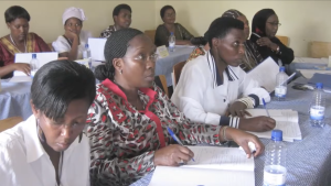 Rwandan women in a class for entrepreneurs.
