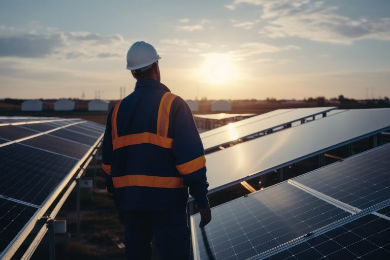 engineer checking and maintenance equipment at green energy solar power plant