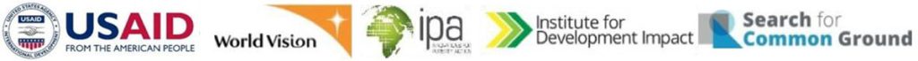 logo strip of partners- USAID, World Vision, IPA, Institute for Development Impact, Search for Common Ground