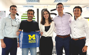 (From Left: MBA candidate Matt Kind, Fabio Carrara, founder and CEO at Solfácil; MBA candidates Mariana Lopes, Xander Rodriguez, and Mikey Shin.)