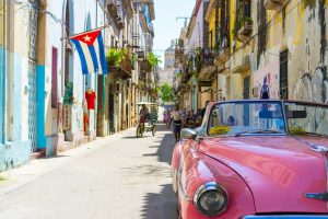 pink convertible car in cuba
